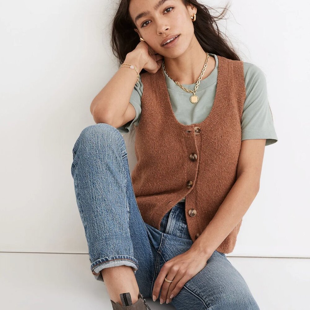 NWT Madewell Kneale Button-Front Sweater Vest Size XL